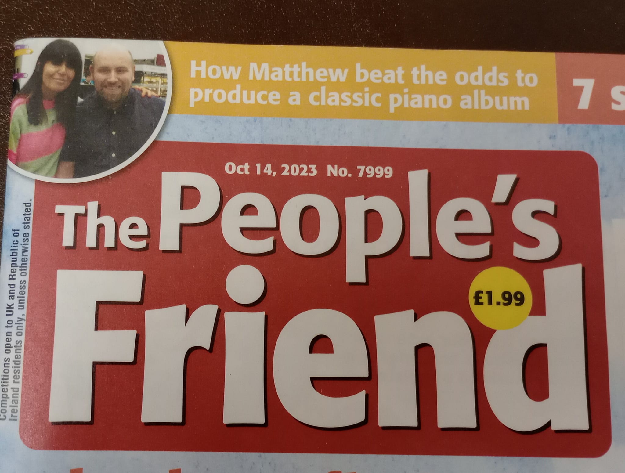 The People's Friend Magazine - "How Matthew beat the odds to produce a classic piano album October 14th 2023 