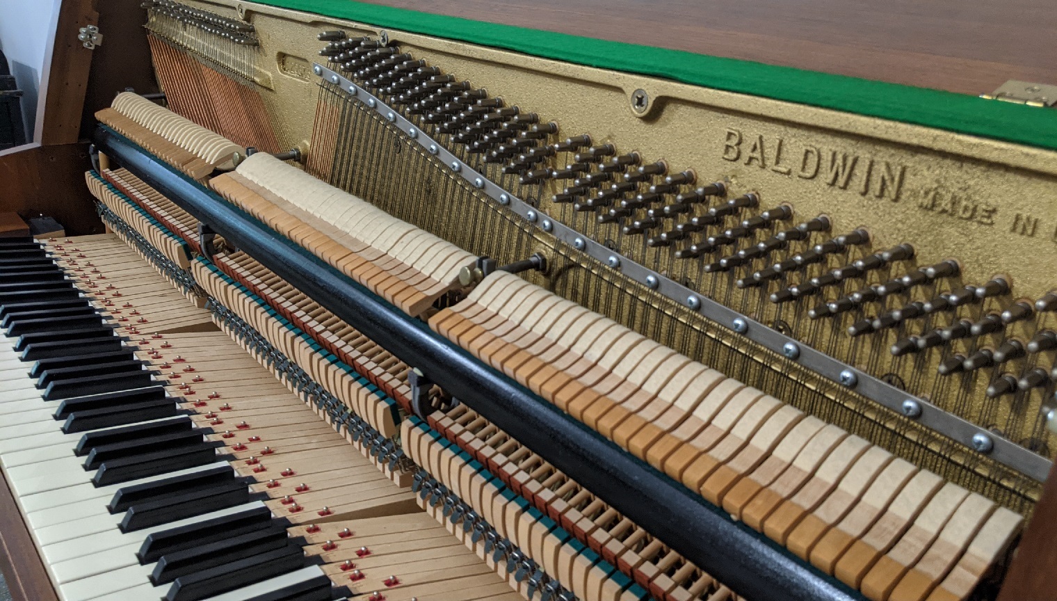 Inside view of the Baldwin Monarch Upright Piano 1975