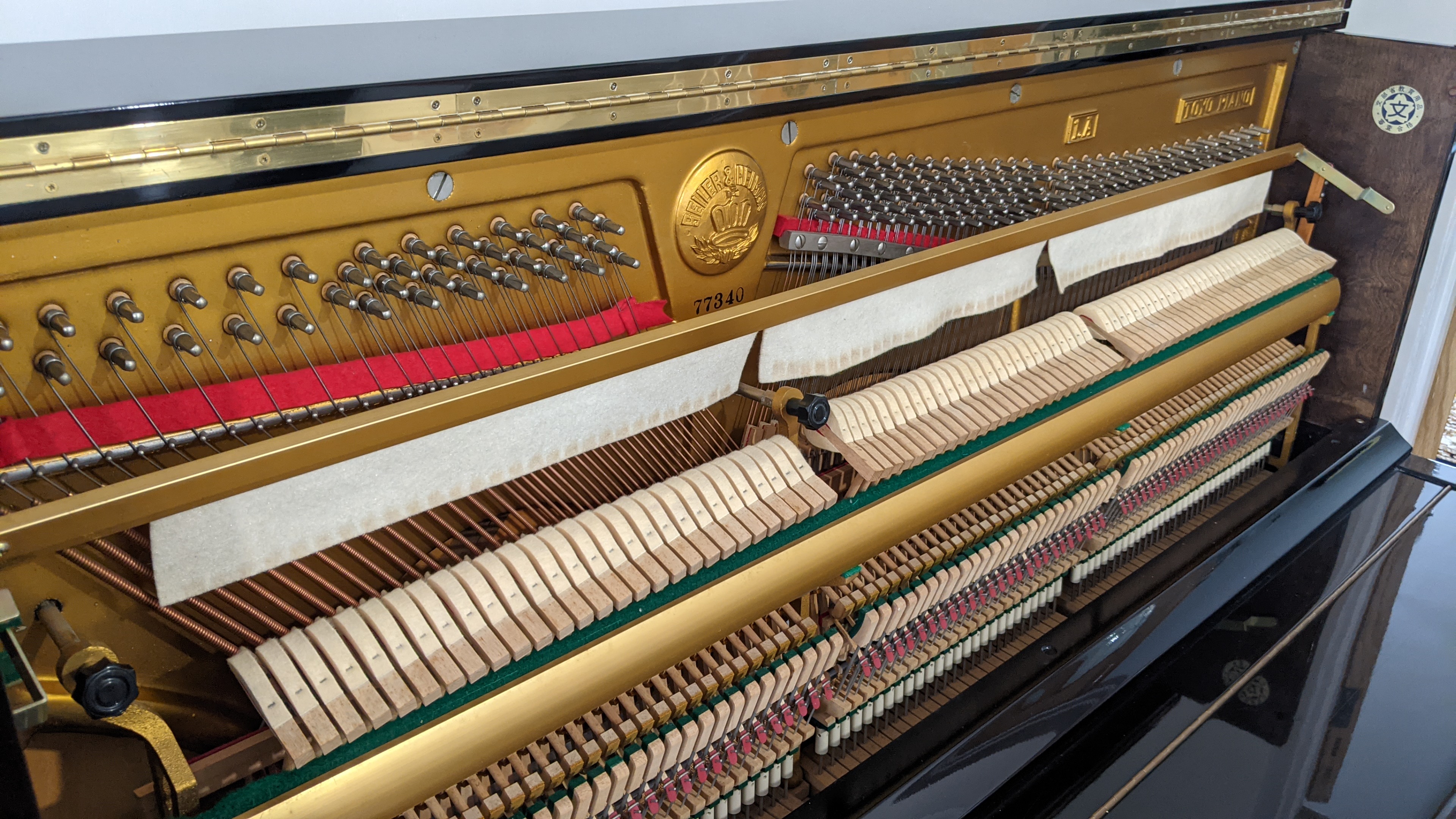Inside view of the Seiler and Helman Upright Piano 1977